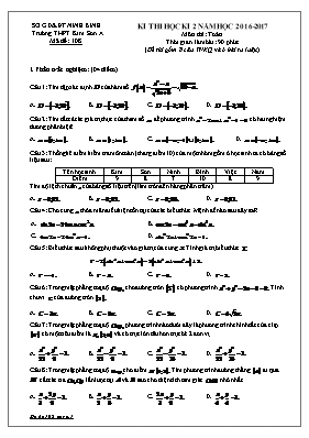 Đề thi học kỳ II môn Toán Khối 10 - Mã đề 108 - Năm học 2016-2017 - Trường THPT Kim Sơn A (Có đáp án)